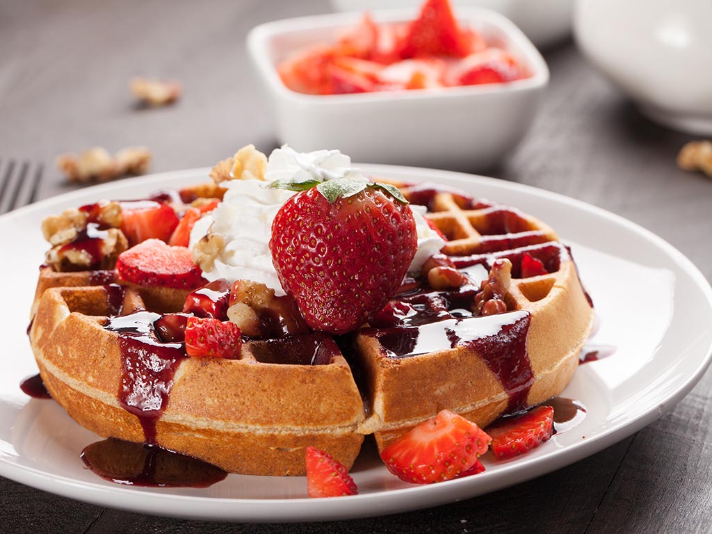 Waffles with Whipped Cream and Fruit